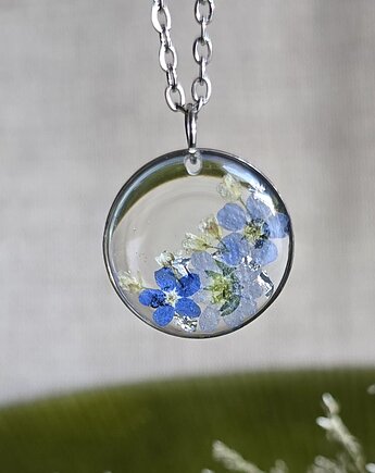 Wieczne kwiaty srebrny wisiorek prawdziwe kwiaty naszyjnik niezapominajki