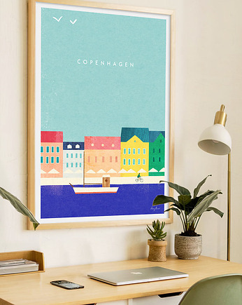 Kopenhaga Dania - plakat 50x70 cm - kolorowe kamienice Nyhavn, minimalmill