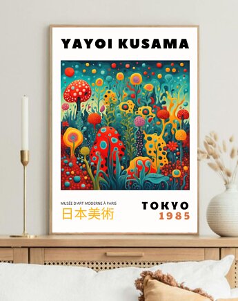 PLAKAT dekoracyjny , Yayoi Kusama, wystawowy, kwiaty, black dot studio