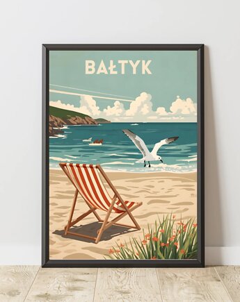 PLAKAT retro Morze BAŁTYCKIE ilustracja  plaża morski Bałtyk, black dot studio