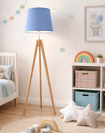 Drewniana lampa podłogowa na 3 nogach dla dzieci ARUBA KIDS z abażurem, LYSNE