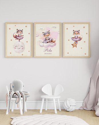 Zestaw 3 plakatów (z metryczką) LISEK, Kreatywne printy
