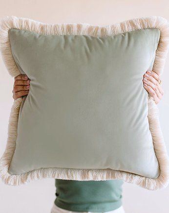 Elegancka poduszka z bawełnianymi frędzlami (pastelowa zieleń/mięta, ILLU decor