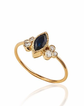 Niebieski szafir i diamenty - złoty pierścionek, ARPELC