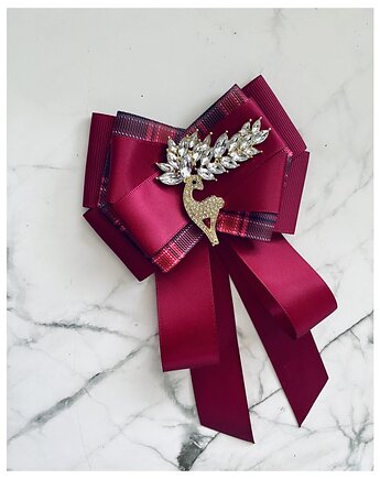 Brosza / Krawat w kolorze burgund z Reniferem Exclusive, Pudrowy Różowy