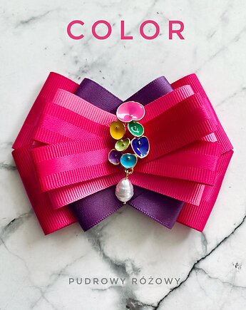 Brosza z Kolekcji COLOR z kolorowymi kwiatkami i perłą, Pudrowy Różowy