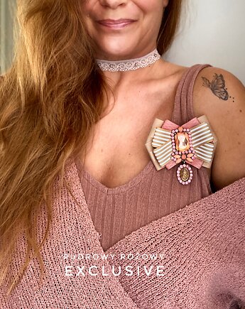 Brosza  z Ogromnym  kryształem Exclusive   NEW, Pudrowy Różowy