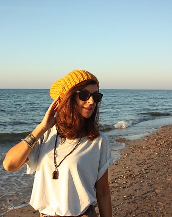 Czapka benie wełną musztardowa, Mademoiselle Patrini