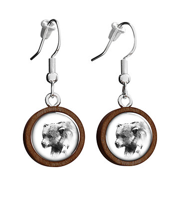 Kolczyki drewniane -Niedźwiedź - wiszące, yenoo