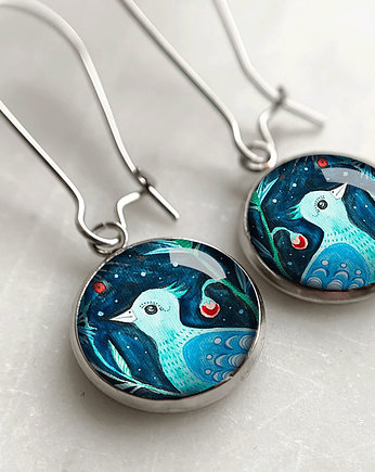 Blue Bird kolczyki długie z ptaszkami, muamua design