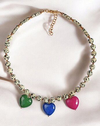 Jaspis dalmatyński i serca : naszyjnik : 3 kolory, kaktusia