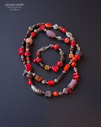 Niezwykły naszyjnik boho z koralem i mixem minerałów prezent lux UNIKAT, Galeria Limart