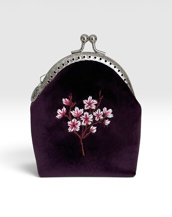 Portmonetka damska Sakura, portfelik welurowy haftowany, IriShe Jewelry