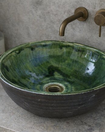 Umywalka Ceramiczna Nablatowa Ręcznie Robiona w Ciemnej Butelkowej Zieleni, Ceramika Nastawka