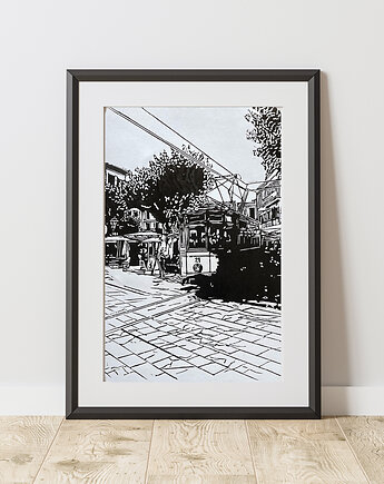 Linoryt "Tramwaj z Soller", Scrap Glass Art Studio