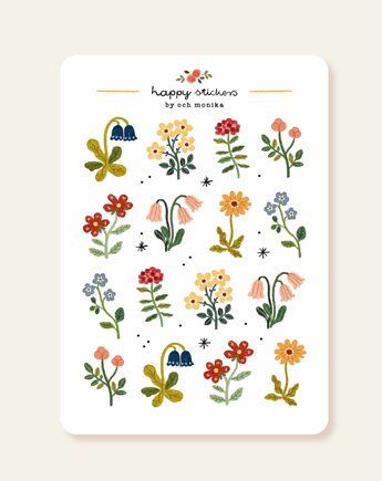 Kwiaty - arkusz papierowych naklejek A6, Och Monika