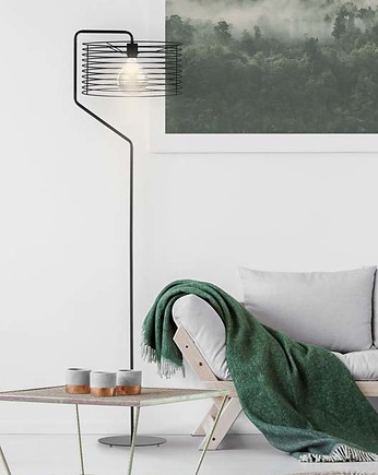 Czarna metalowa lampa stojąca do salonu z drutów TOMAR LOFT, lampy loftowe LYSNE LOFT