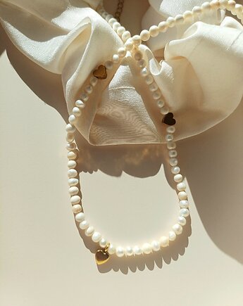 Naszyjnik z pereł naturalnych i hematytem - serca, s e n s e d  accessories