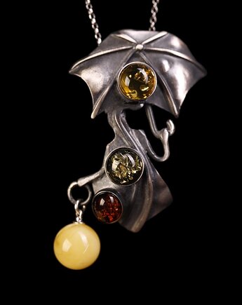 Wisiorek srebrny oksydowany z bursztynami, Andorii by Baco