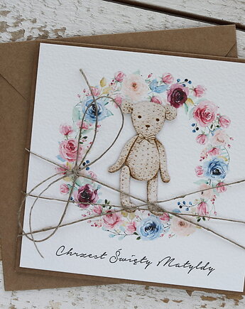 Oryginalna kartka z personalizacją na chrzest dla dziewczynki i chłopca - pom, sorte