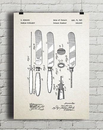 Nóż stołowy  - patent - plakat vintage, minimalmill