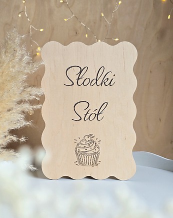 Drewniana tabliczka ślubna z grawerem - Słodki Stół, BohoSuszki