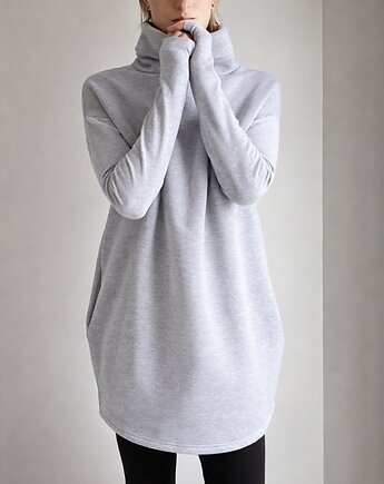 Szara Sukienka Dresowa Midi Wąski rękaw Golf, ONE MUG A DAY