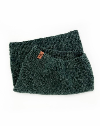 Cienki zielony szalik typu komin z wełny alpaki, Holy Alpaca Knit