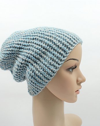 Czapka melanżowa szara z turkusem unisex, RękaProduction