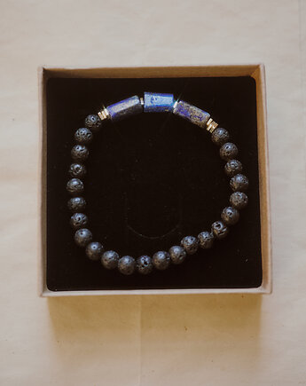 Męska bransoletka, lapis lazuli i lawa, Okruszek Biżuteria