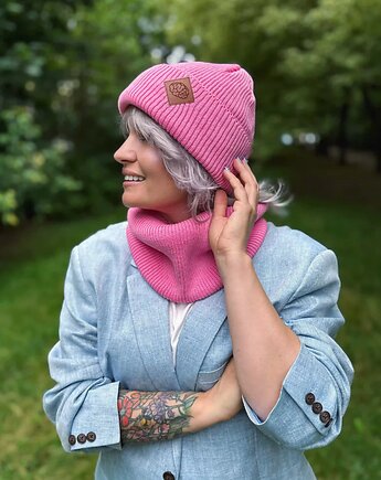 Bawełniana czapka beanie logo ekoskórka Różowy, Brain Inside