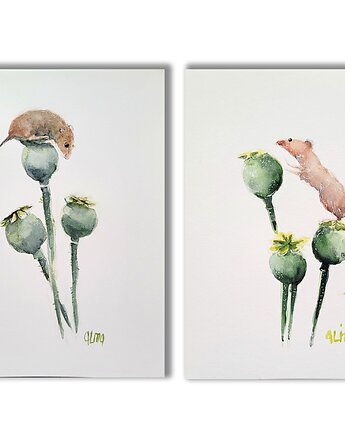 Akwarela ręcznie malowana "Myszki" zestaw  szt, Galeria Alma