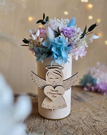 Personalizowana pamiątka I Komunii Świętej dla dziewczynki - mini flower box, BohoSuszki