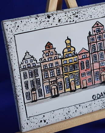 Kafel ręcznie malowany Gdańsk, Kobaltowa Sroka