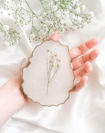 Perłowa podstawka z zasuszonym kwiatem (okrągła), Make It Ethereal