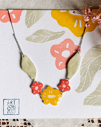Kolorowy naszyjnik boho - kwiatowa biżuteria handmade, ArtZouzeau
