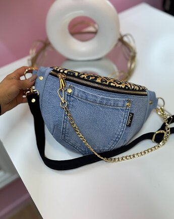 Nerka damska jasna jeansowa z kieszonką i panterką XL, paulilin.style