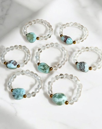 Pierścionek PREMIUM : larimar, kryształ górski, kaktusia