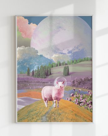 Plakat SPACE SHEEP (KOLAŻ), Agnieszka Osiecka RYSUJĘ BO SIĘ NUDZĘ