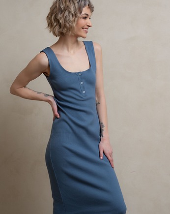 Bawełniana prążkowana sukienka, CELINA DENIM BLUE, Yanowska