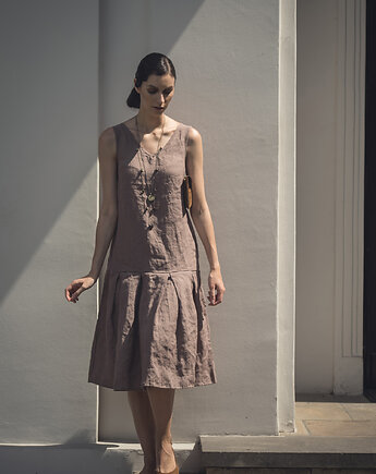 Lniana midi z falbaną mleczna czekolada, LENOUI