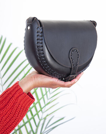 Torebka skórzana ręcznie robiona góralska Itzel czarna skóra naturalna, SempreArte