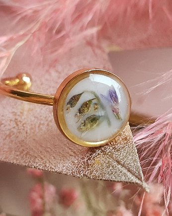 Pierścionek łąka stal nierdzewna, Jaskółcze ziele handmade 