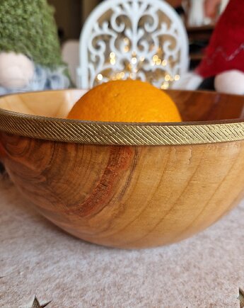 Drewniana miska z wiśni na owoce, średniej wielkości ze złotym brzegiem, Fairytalewood
