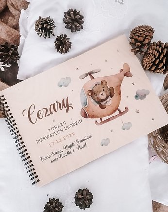MIŚ W ŚMIGŁOWCU  album dla chlopca, na chrzest, narodziny, baby shower, LOO LOO DREAM