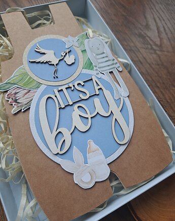 Kartka na baby shower chłopca (w pudełku), Kartkodzielo