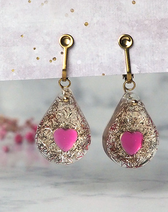 SWEET HEARTS SLICZNE KLIPSY z serduszkami w żywicy, silvella