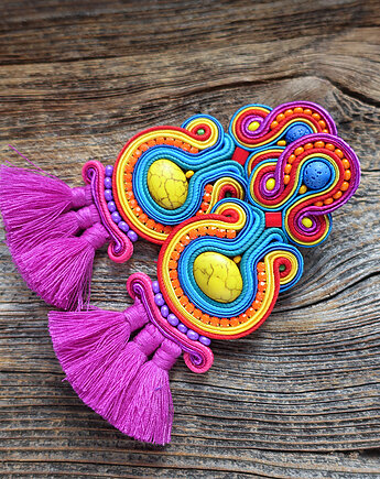 Duże i kolorowe kolczyki sutasz z chwostami, Mró Soutache