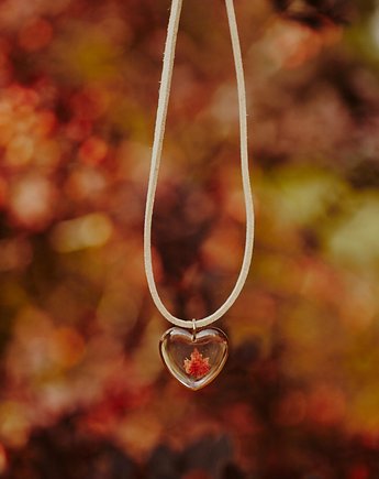 Jesienny choker na skórzanym rzemieniu, naszyjnik z listkiem klonu, kwiaty biżuteria