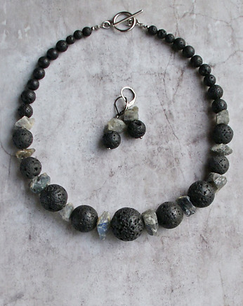 S A L E : unikatowa kolia z kolczykami LABRADORYT, kaktusia